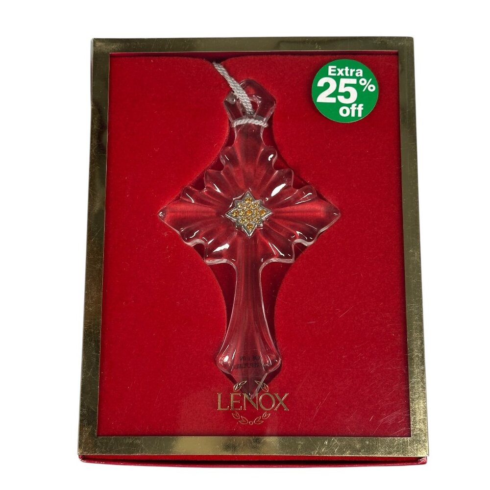 Lenox Pave Jewels Scrolled Cross Glass Ornament with Box